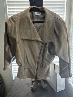 Vintage Massimo Brown Taupe Leather Asymmetrical Zip Jacket